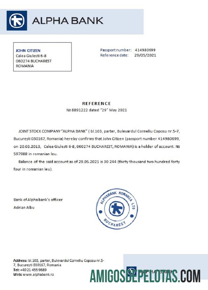 Referência do Alpha Bank da Romênia modelo